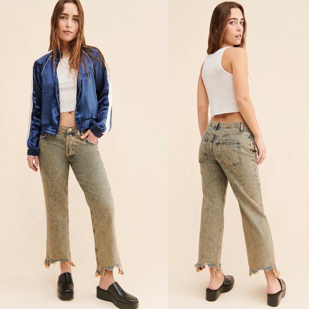 NWT New Free People Maggie Mid-Rise Straight-Leg Jeans In Brown Size 25